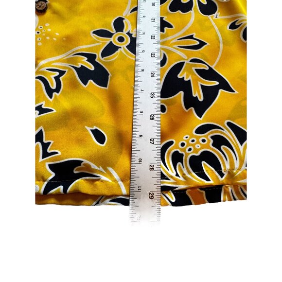 Vintage Kennington Hawaiian Shirt Mens L Yellow Black Floral Aloha 90s Surf Vibe - Picture 7 of 8